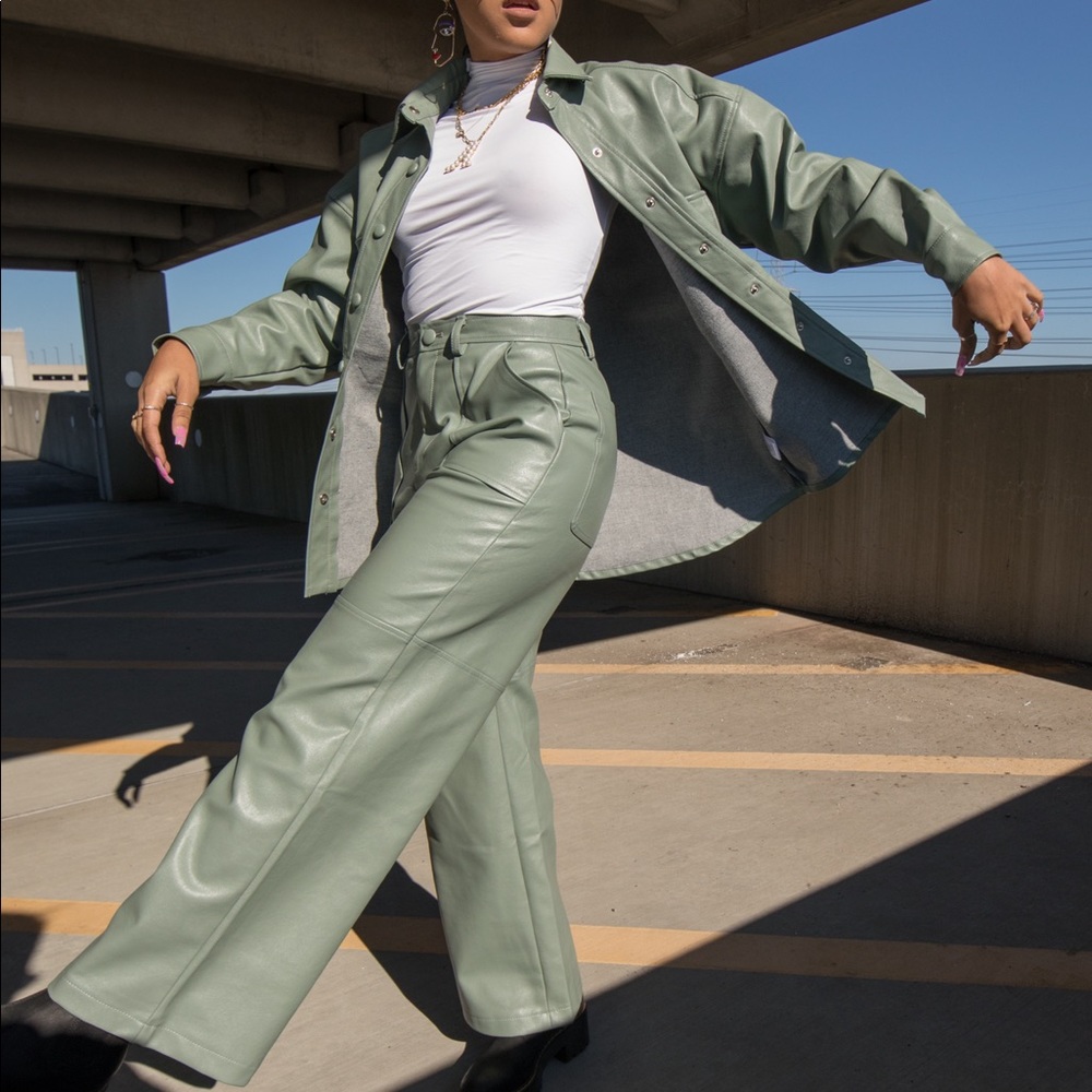 Faux leather sage Jacket